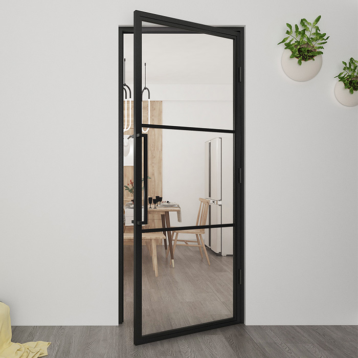 Flügeltür aus Stahl Smartline 3 Glasflächen DIN Rechts Klarglas 201,5x83