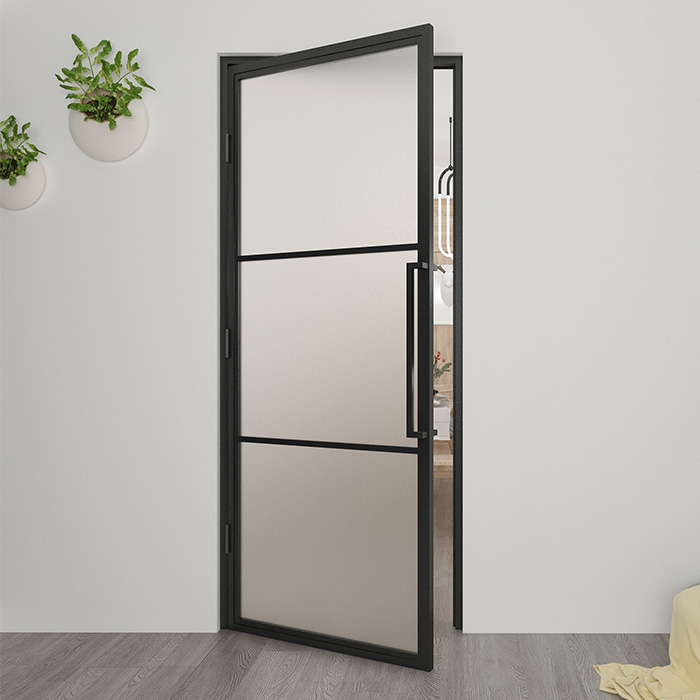 Flügeltür aus Stahl Smartline 3 Glasflächen DIN Links Mattes Glas 211,5x83