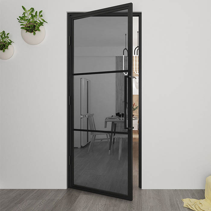 Nach Maß Flügeltür aus Stahl Smartline 3 Glasflächen DIN Links Rauchglas