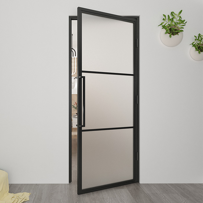 Flügeltür aus Stahl Smartline 3 Glasflächen DIN Rechts Mattes Glas 211,5x83