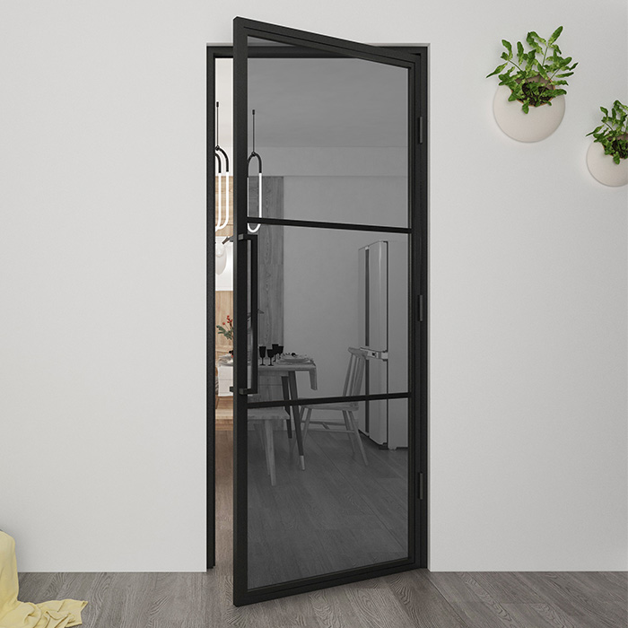 Flügeltür aus Stahl Smartline 3 Glasflächen DIN Rechts Rauchglas  211,5x83