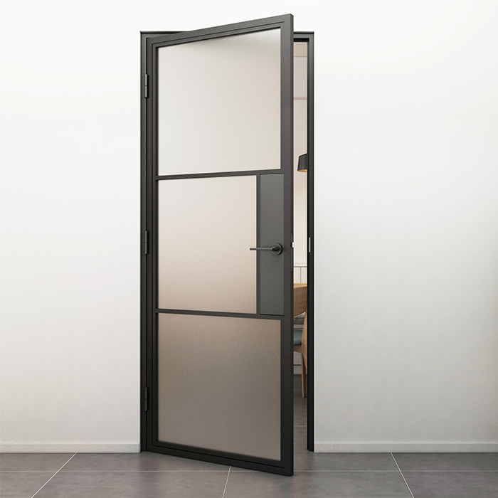 Flügeltür aus Stahl mit Türdrücker Smartline 3 Glasflächen DIN Links Mattes Glas 211,5x83