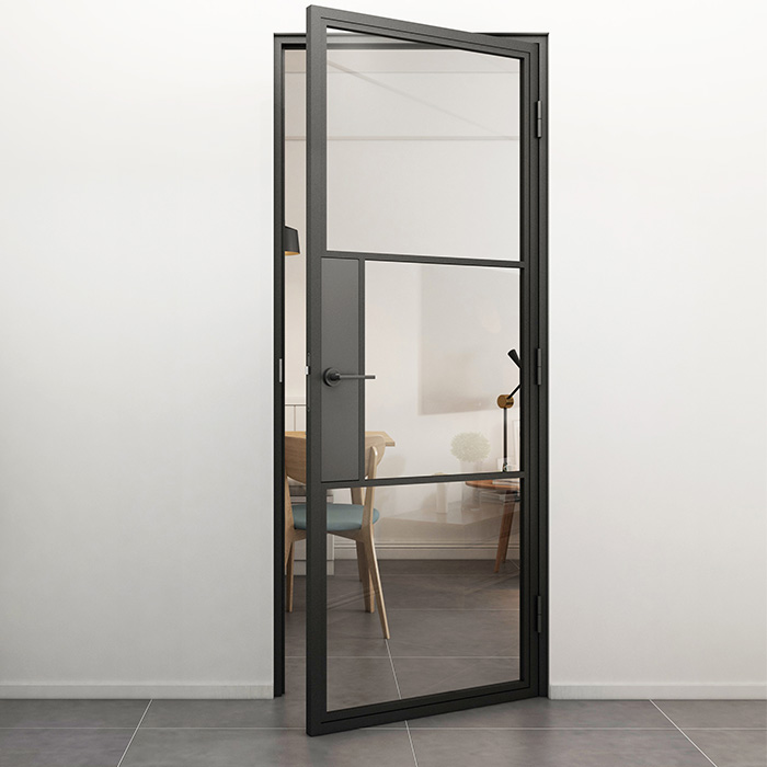 Flügeltür aus Stahl mit Türdrücker Smartline 3 Glasflächen DIN Rechts Klarglas 211,5x83
