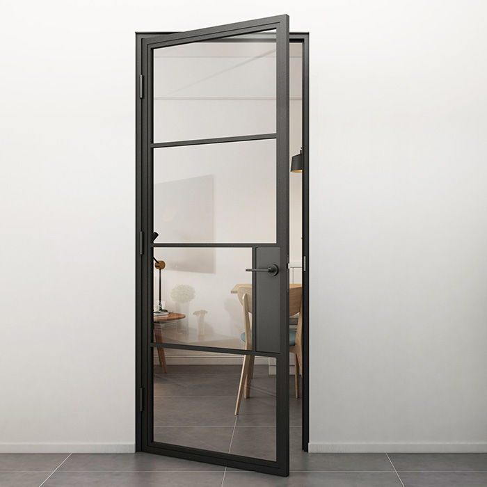 Flügeltür aus Stahl mit Türdrücker Smartline 4 Glasflächen DIN Links Klarglas 231,5x93