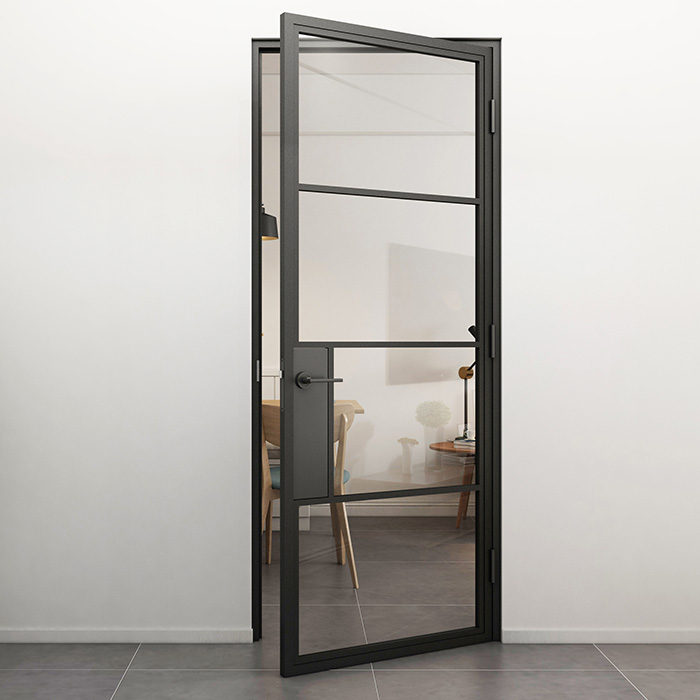 Flügeltür aus Stahl mit Türdrücker Smartline 4 Glasflächen DIN Rechts Klarglas 231,5x93