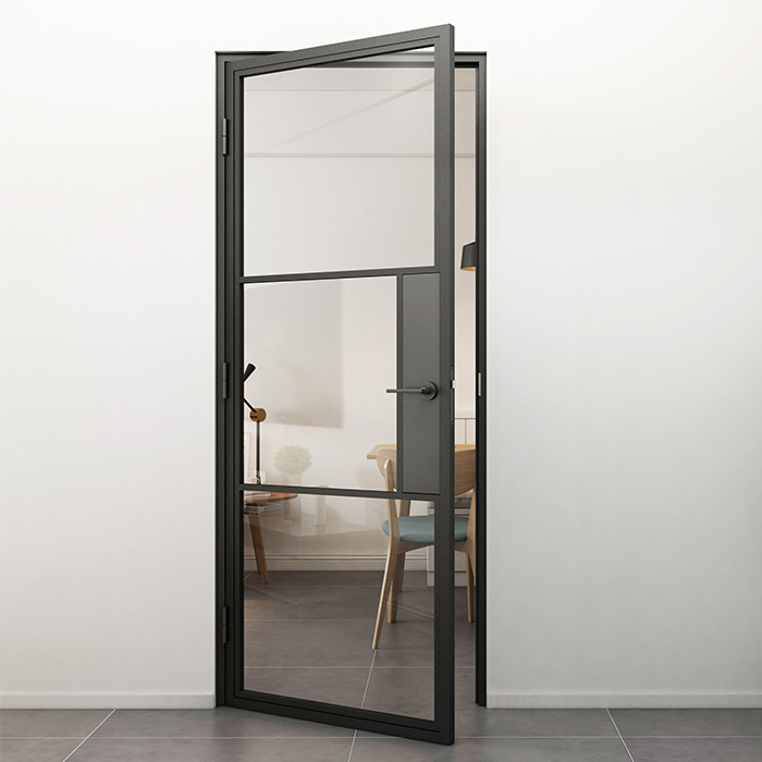 Flügeltür aus Stahl mit Türdrücker Smartline 3 Glasflächen DIN Links Klarglas 211,5x83