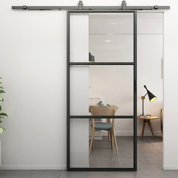 Stahl Schiebetür Smartline 3 Glasflächen Klarglas 210x100