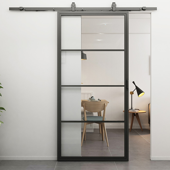 Stahl Schiebetür Smartline 4 Glasflächen Klarglas 210x100