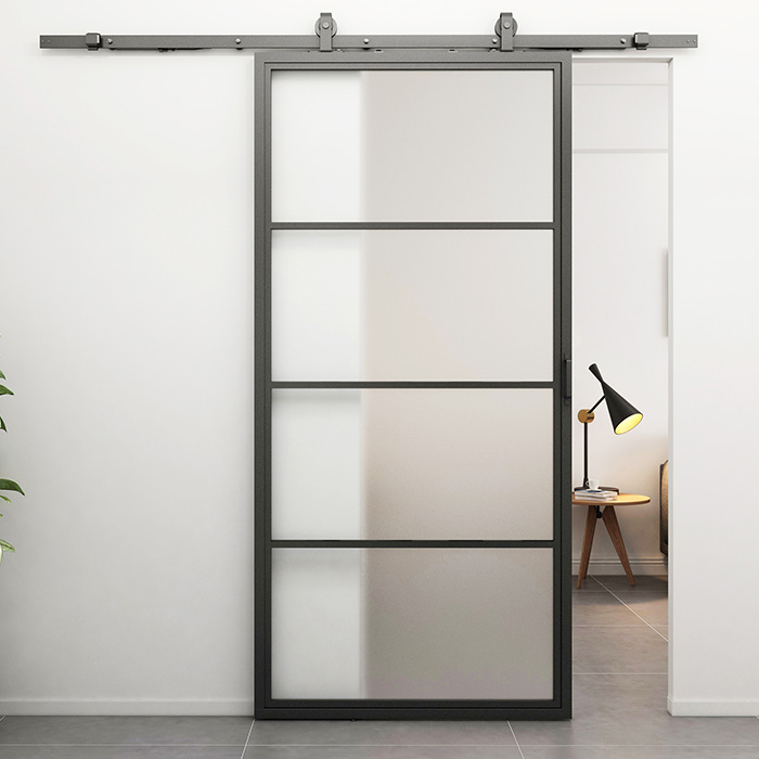 Stahl Schiebetür Smartline 4 Glasflächen Mattes Glas 210x100
