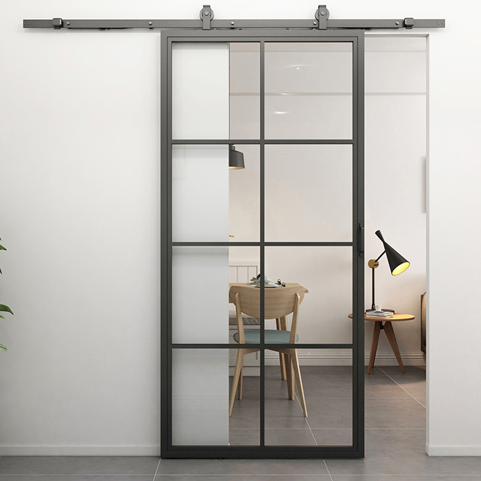 Stahl Schiebetür Smartline 8 Glasflächen Klarglas 210x100