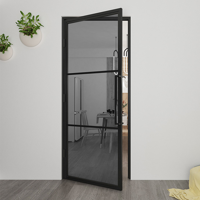 Flügeltür aus Stahl Smartline 3 Glasflächen DIN Links Rauchglas 231,5x93