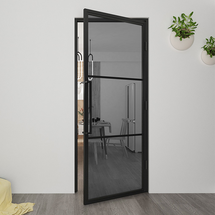 Flügeltür aus Stahl Smartline 3 Glasflächen DIN Rechts Rauchglas 231,5x93