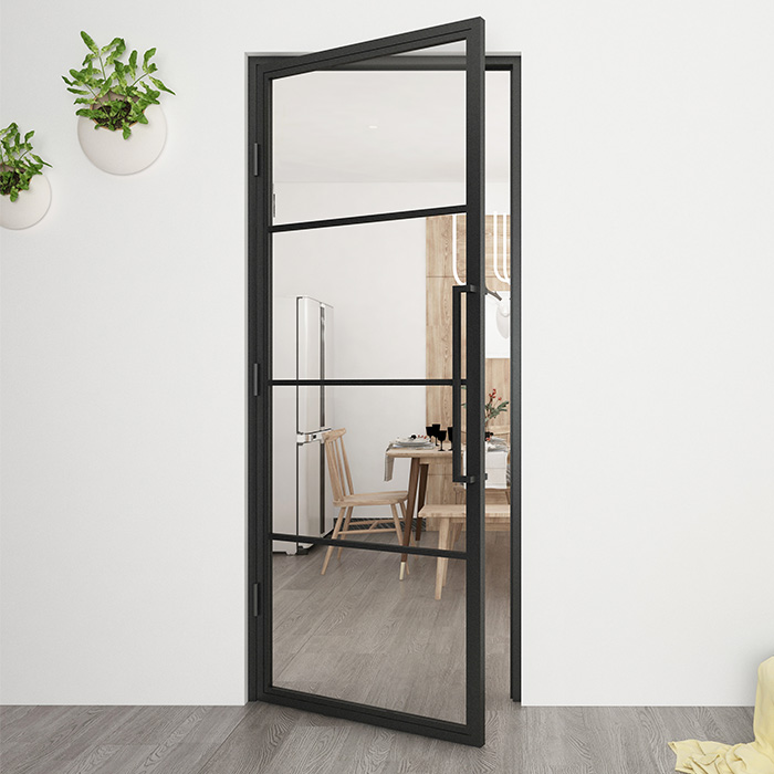 Nach Maß Flügeltür aus Stahl Smartline 4 Glasflächen DIN Links Klarglas