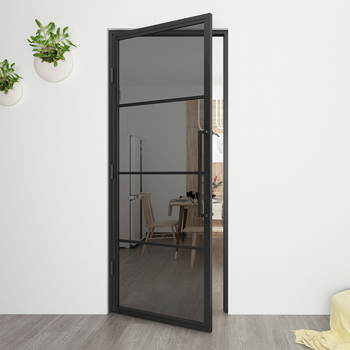 Nach Maß Flügeltür aus Stahl Smartline 4 Glasflächen DIN Links Rauchglas