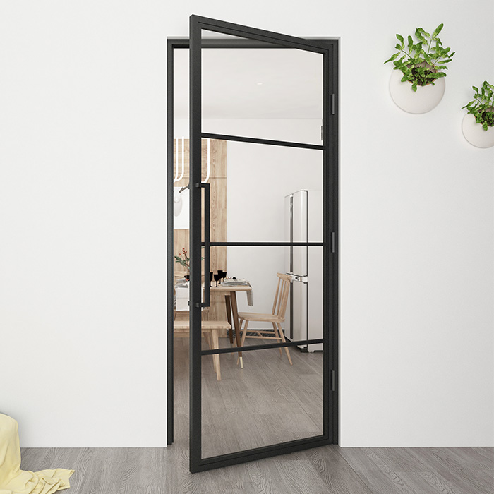 Nach Maß Flügeltür aus Stahl Smartline 4 Glasflächen DIN Rechts Klarglas