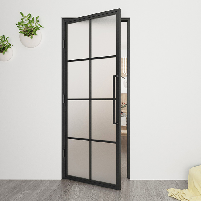 Nach Maß Flügeltür aus Stahl Smartline 8 Glasflächen DIN Links Mattes Glas