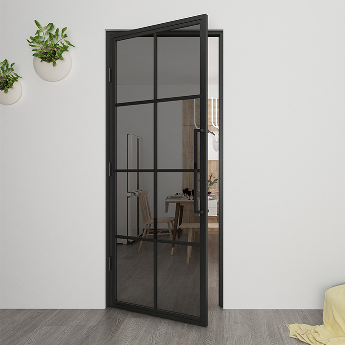 Nach Maß Flügeltür aus Stahl Smartline 8 Glasflächen DIN Links Rauchglas