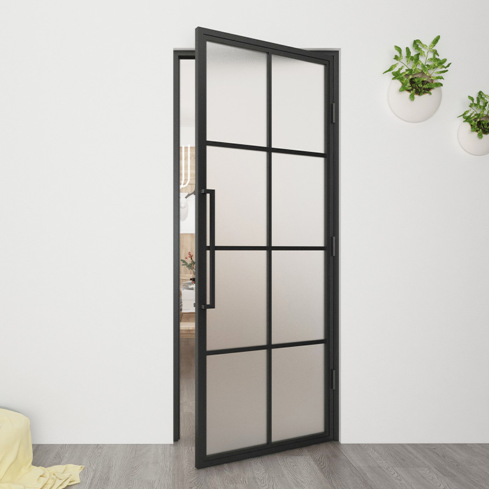 Nach Maß Flügeltür aus Stahl Smartline 8 Glasflächen DIN Rechts Mattes Glas