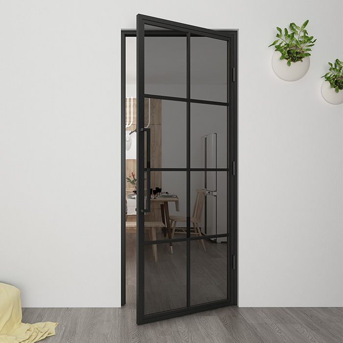 Nach Maß Flügeltür aus Stahl Smartline 8 Glasflächen DIN Rechts Rauchglas