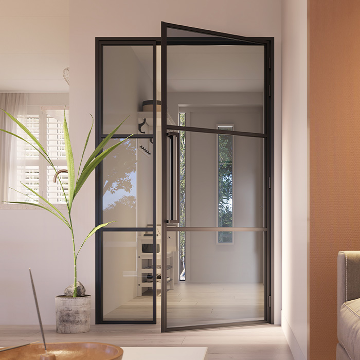 Nach Maß Stahl-Flügeltür Slimline mit Seitenteil Rauchglas
