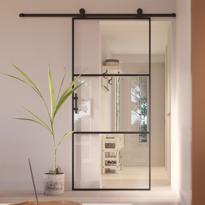Stahl-Schiebetür Slimline 3 Glasflächen 210x100 Klarglas