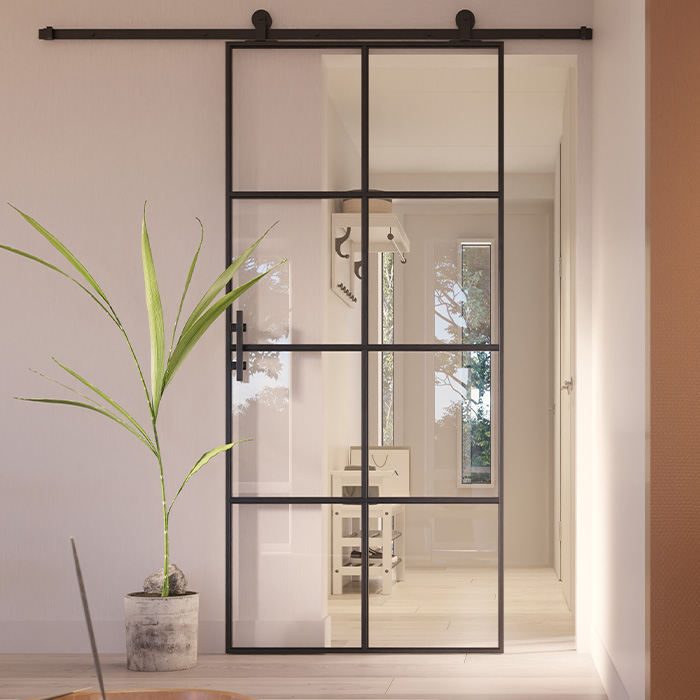 Stahl-Schiebetür Slimline 8 Glasflächen 210x100 Klarglas