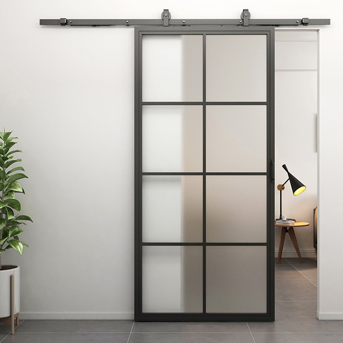 Nach Maß Stahl Schiebetür Smartline 8 Glasflächen Mattes Glas
