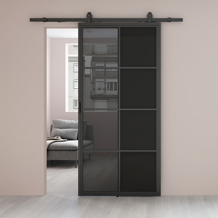Nach Maß Stahl Schiebetür Smartline 8 Glasflächen Rauchglas