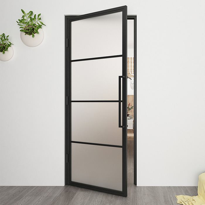 Nach Maß Flügeltür aus Stahl Smartline 4 Glasflächen DIN Links Mattes Glas