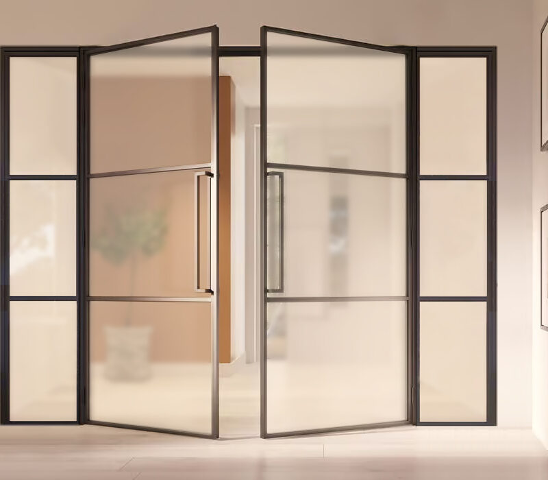 Nach Maß Stahl Doppelflügelige Scharniertür mit Seitenteil Slimline Mattes Glas